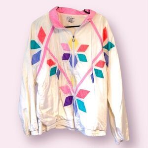 Lavon Vintage Geometric Jacket White Pastel 1980s